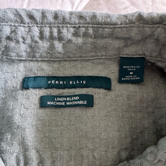 Perry Ellis Teal Linen Blend Button Down Shirt - Picture 3 of 8